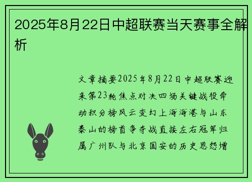 2025年8月22日中超联赛当天赛事全解析