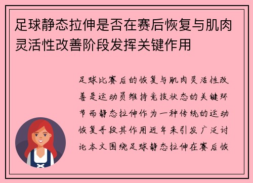 足球静态拉伸是否在赛后恢复与肌肉灵活性改善阶段发挥关键作用